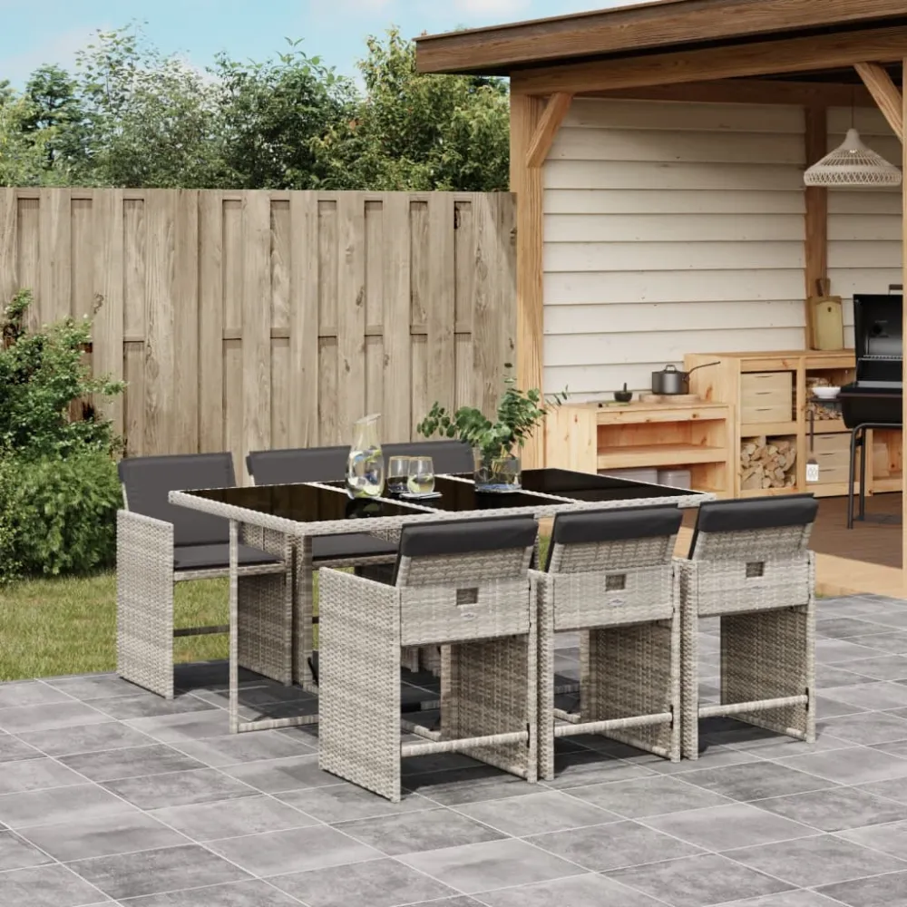 7-delige Tuinset met kussens poly rattan grijs vidaXL
