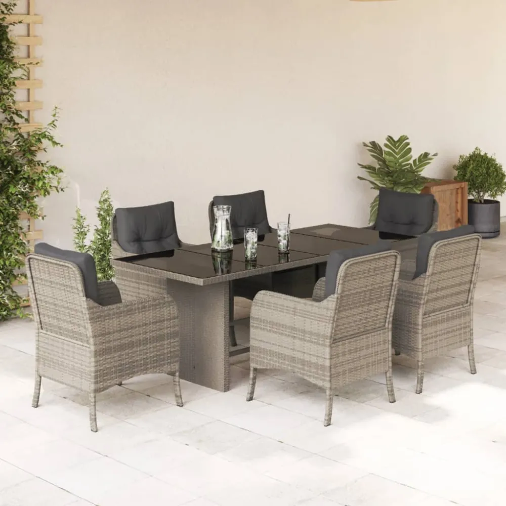 7-delige Tuinset met kussens poly rattan grijs vidaXL