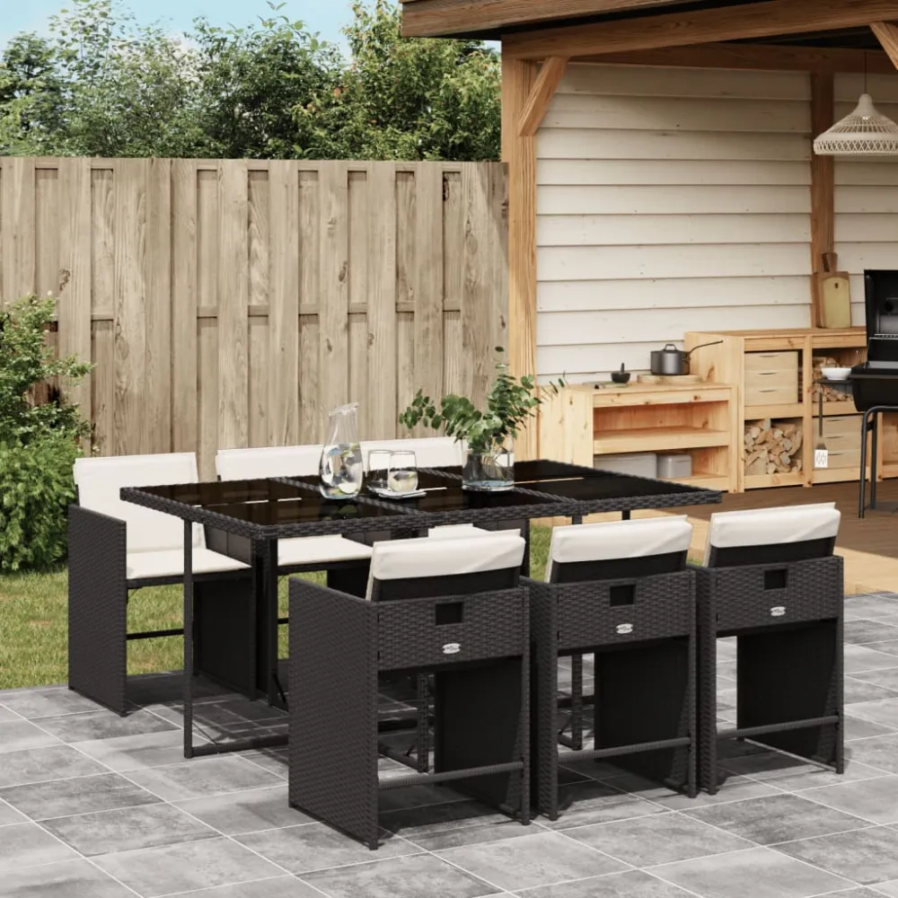 7-delige Tuinset met kussens poly rattan zwart vidaXL