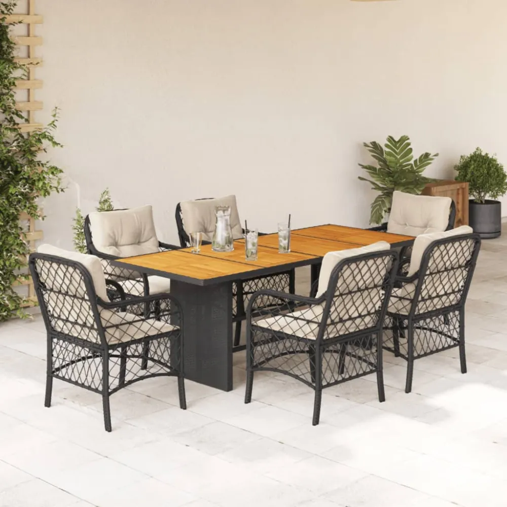 7-delige Tuinset met kussens poly rattan zwart vidaXL