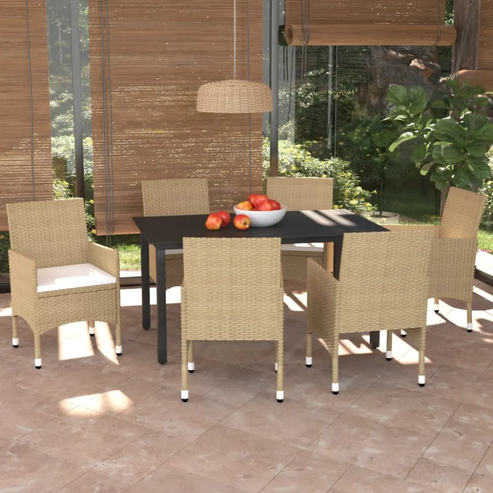 7-delige Tuinset met kussens poly rattan beige vidaXL
