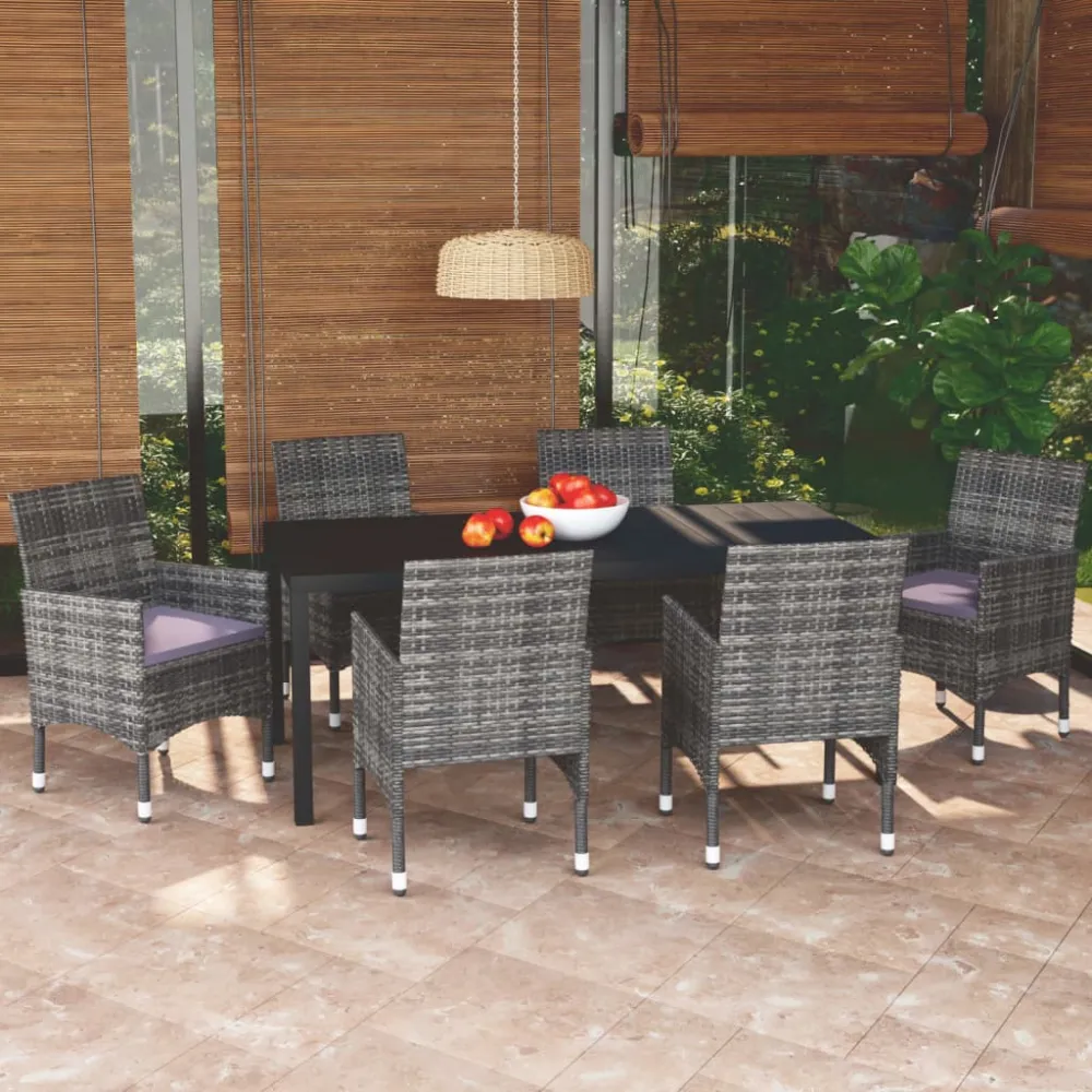 7-delige Tuinset met kussens poly rattan grijs vidaXL