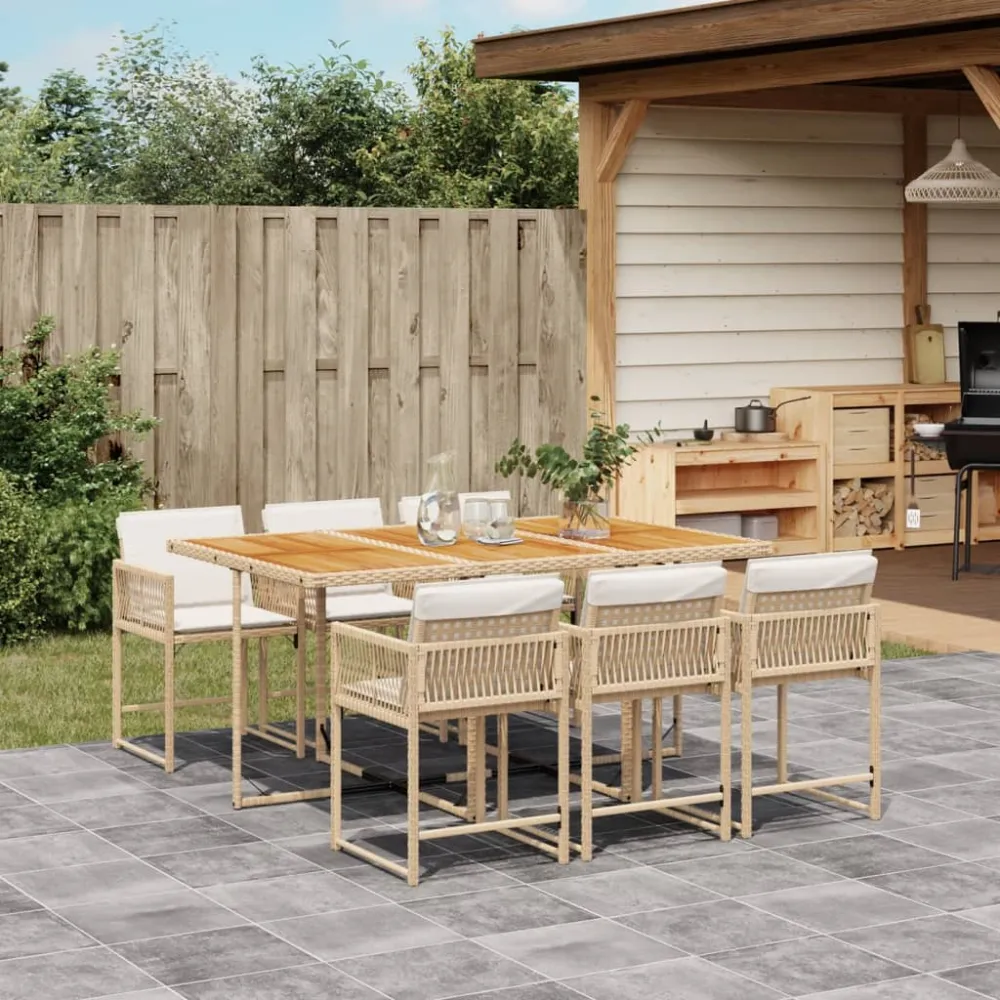 7-delige Tuinset met kussens poly rattan beige vidaXL
