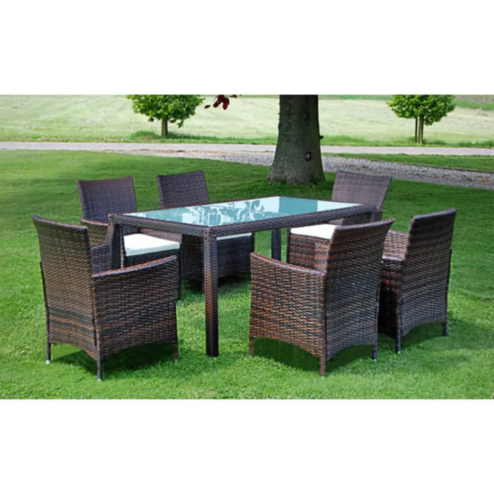 7-delige Tuinset met kussens poly rattan bruin vidaXL