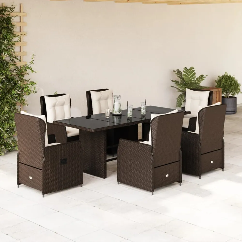 7-delige Tuinset met kussens poly rattan bruin vidaXL