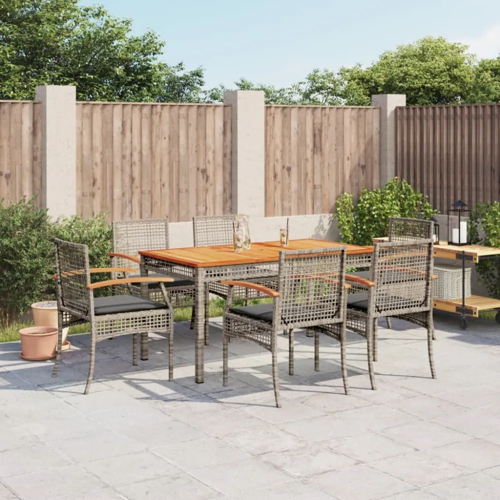 7-delige Tuinset met kussens poly rattan grijs vidaXL