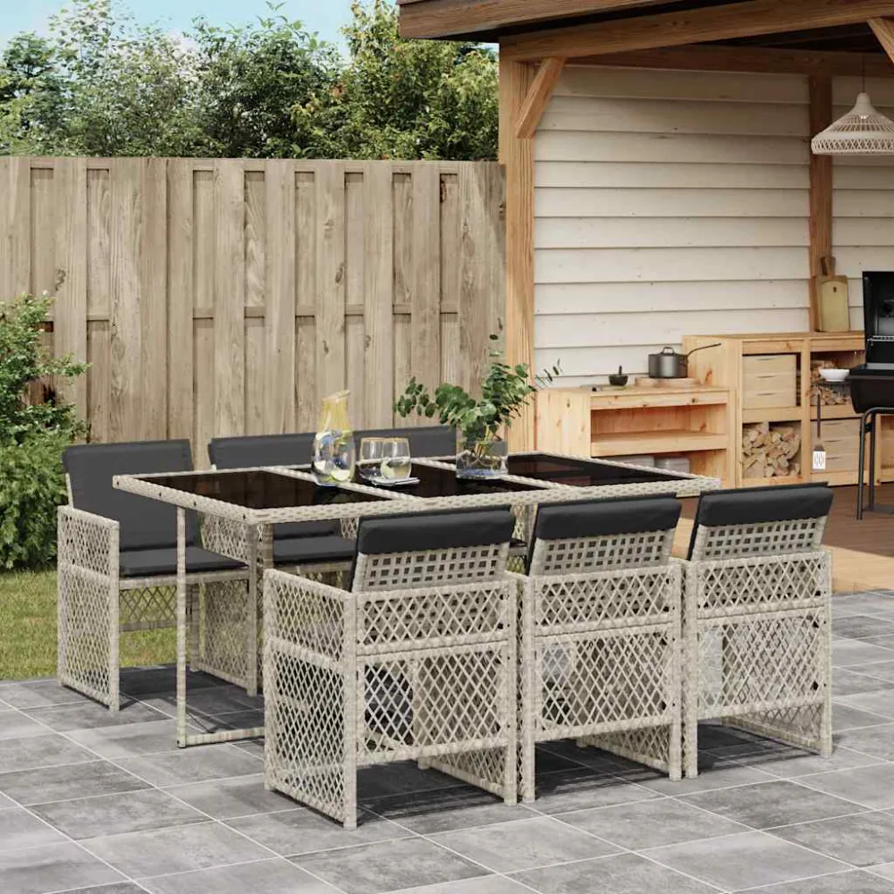7-delige Tuinset met kussens poly rattan grijs vidaXL