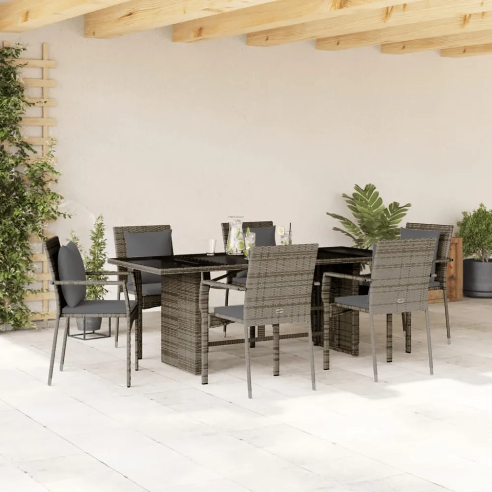 7-delige Tuinset met kussens poly rattan grijs vidaXL