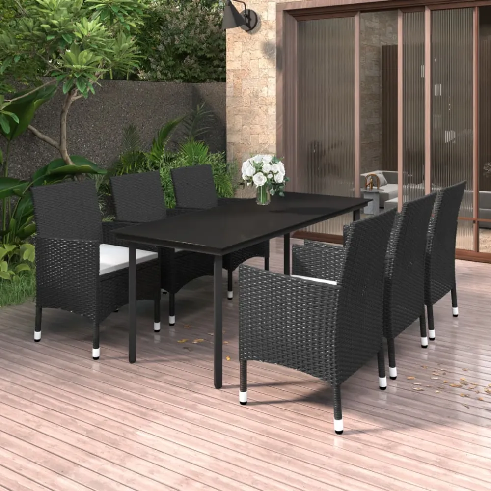 7-delige Tuinset met kussens poly rattan en glas vidaXL