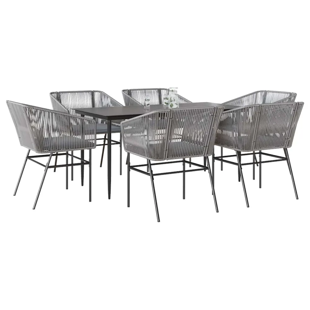 7-delige Tuinset met kussens poly rattan glas grijs vidaXL