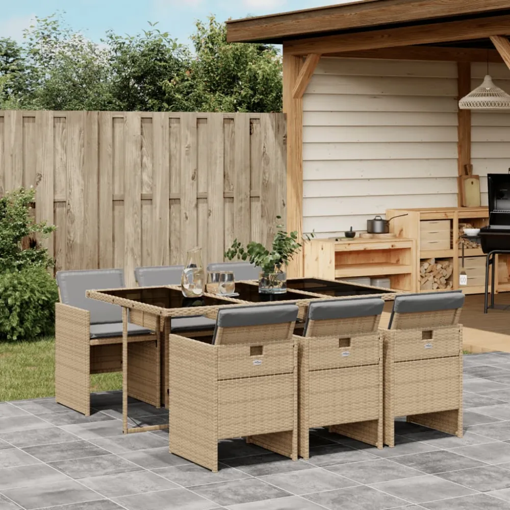7-delige Tuinset met kussens poly rattan gemengd beige vidaXL