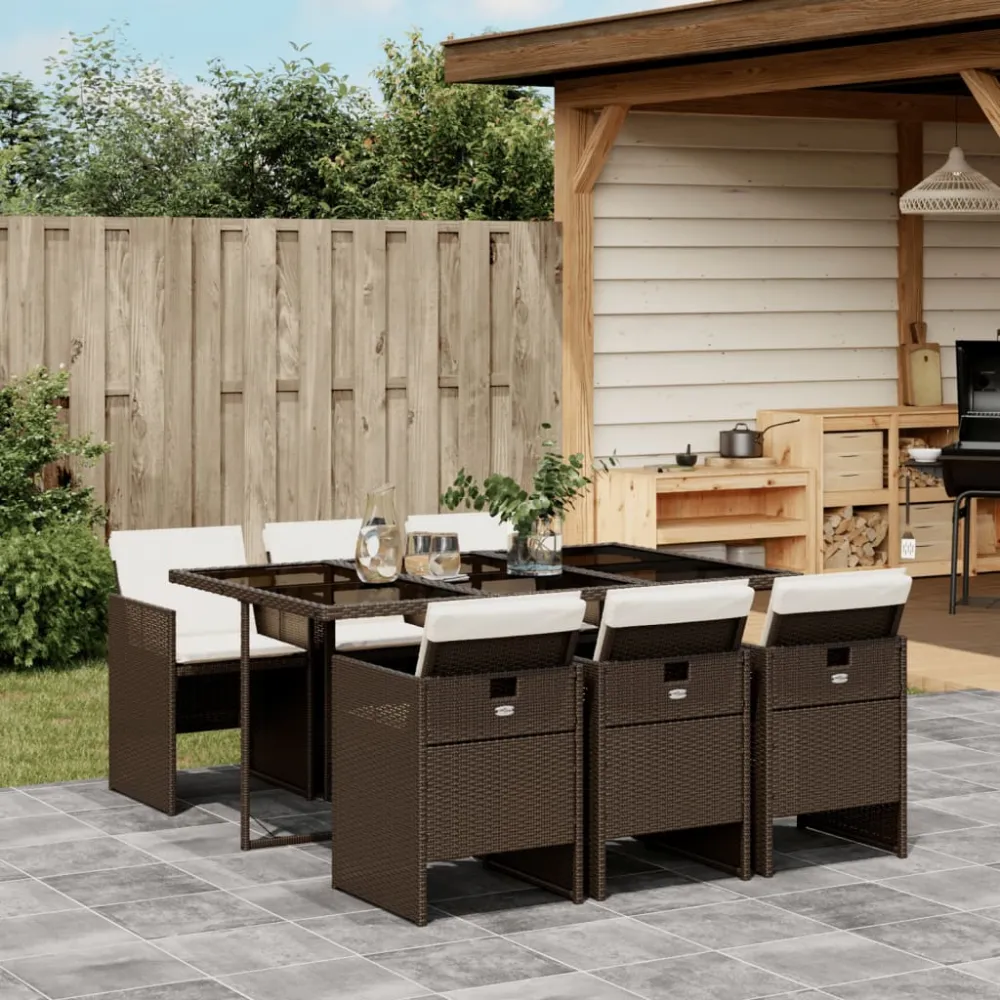 7-delige Tuinset met kussens poly rattan bruin vidaXL