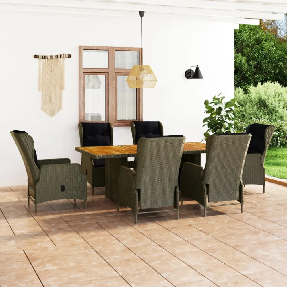 7-delige Tuinset met kussens poly rattan bruin vidaXL