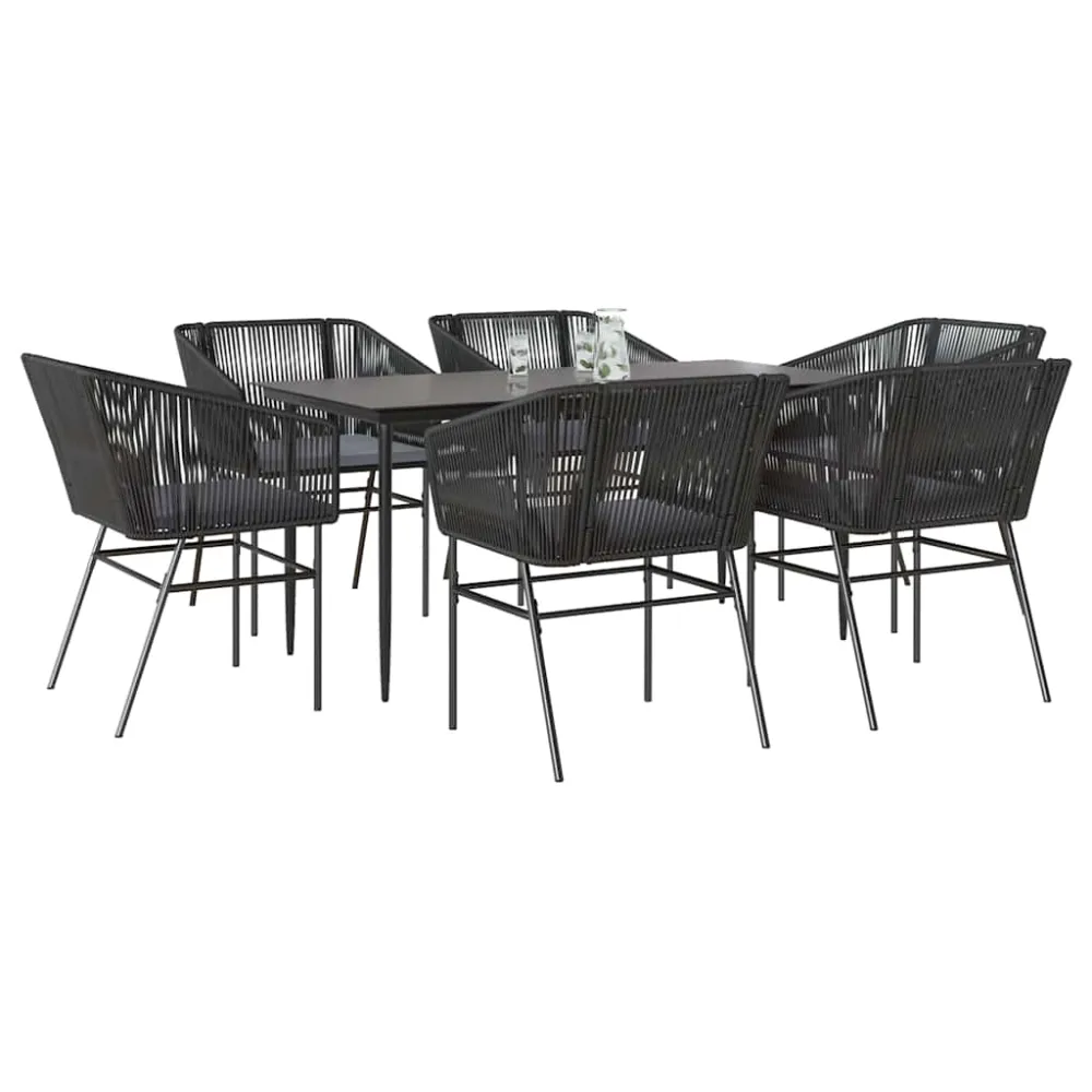 7-delige Tuinset met kussens poly rattan glas zwart vidaXL