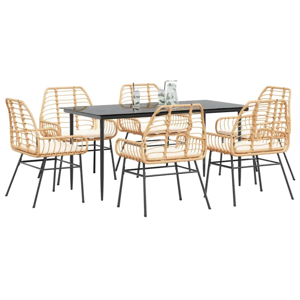 7-delige Tuinset met kussens poly rattan glas bruin vidaXL
