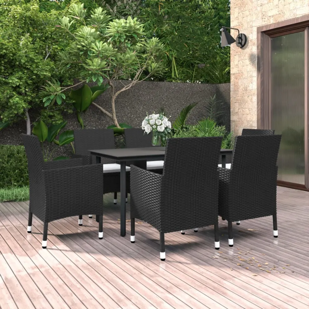 7-delige Tuinset met kussens poly rattan en glas vidaXL