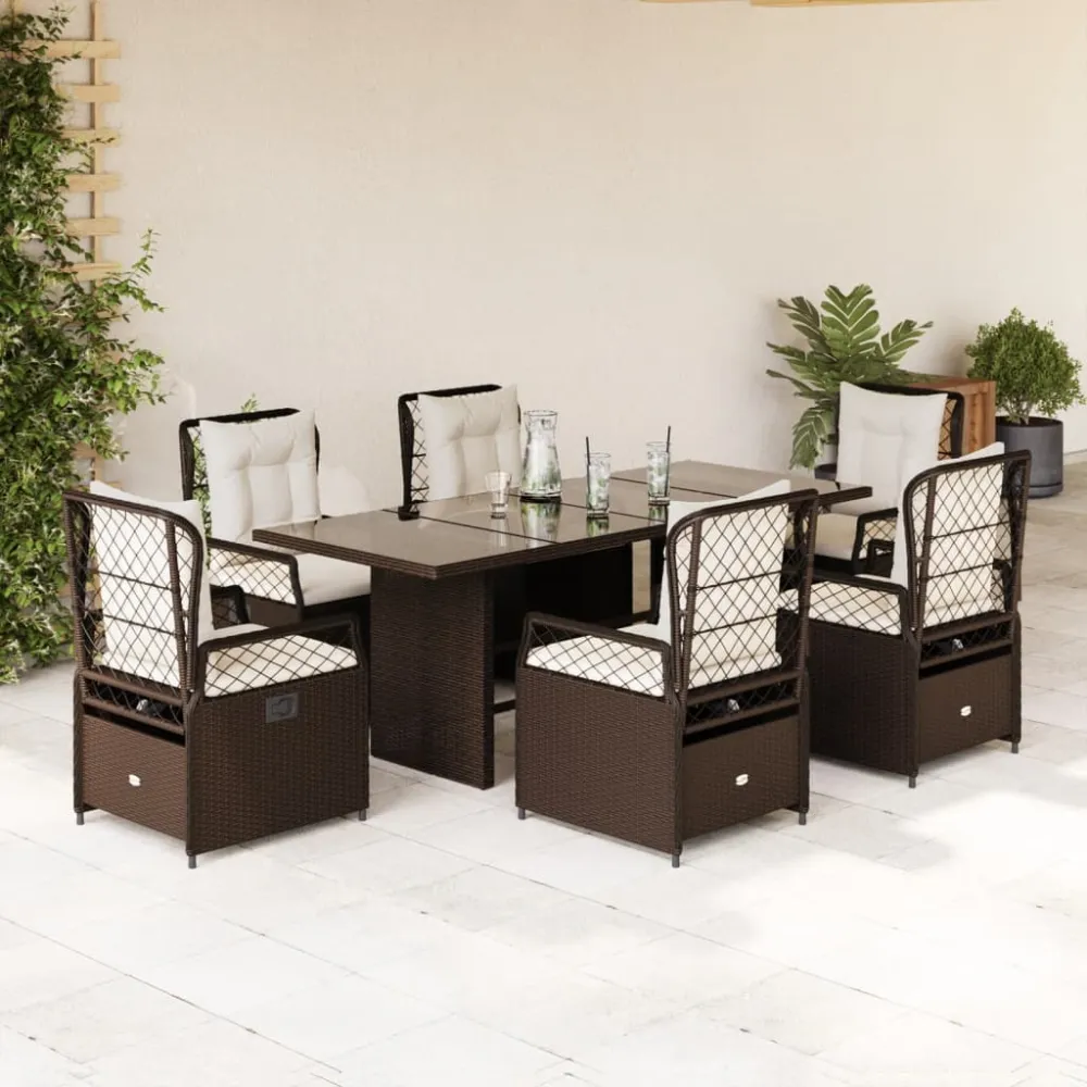7-delige Tuinset met kussens poly rattan bruin vidaXL