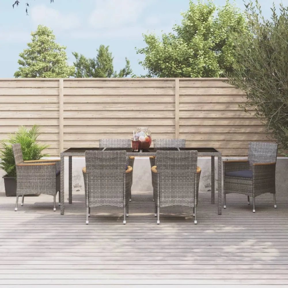 7-delige Tuinset met kussens poly rattan grijs vidaXL
