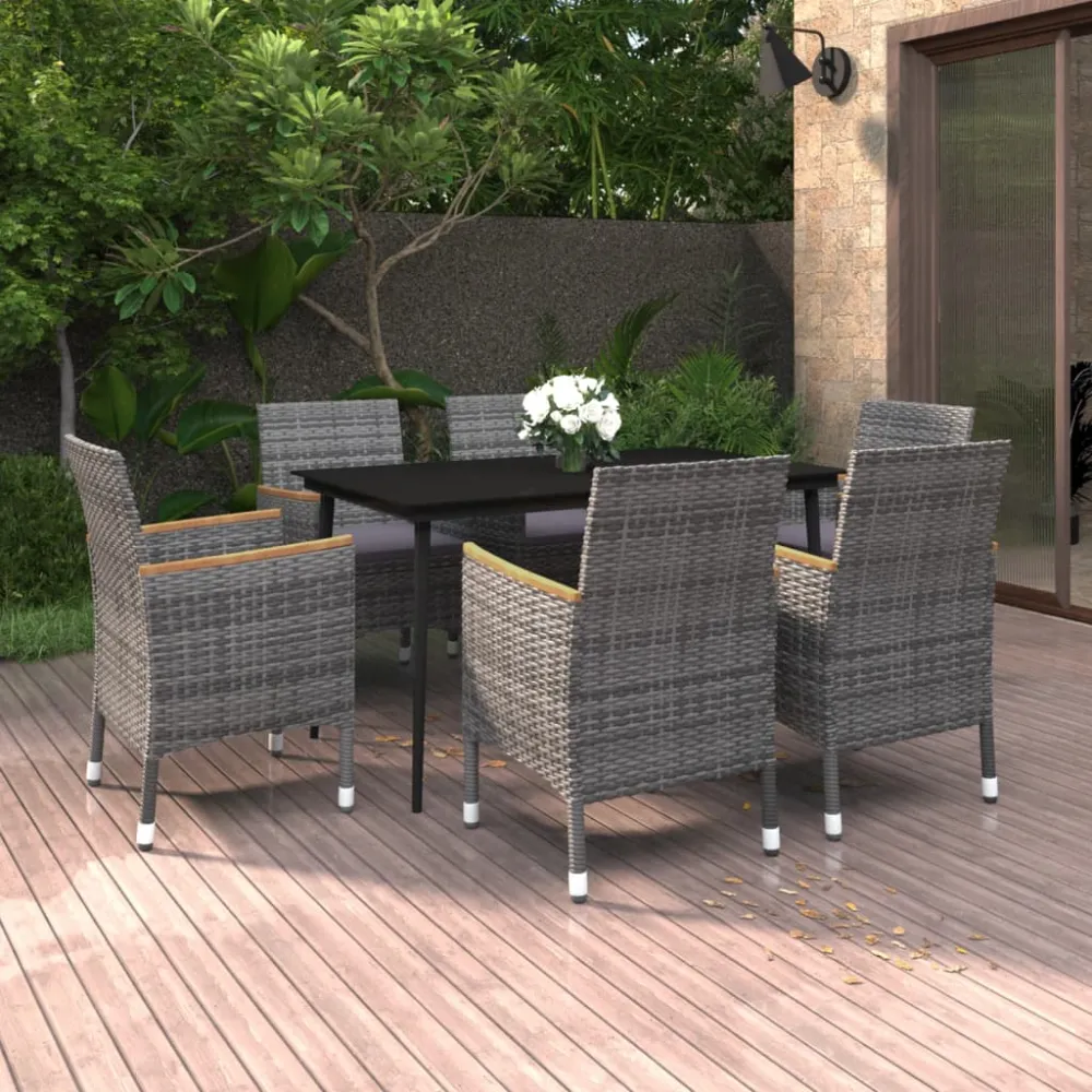 7-delige Tuinset met kussens poly rattan en glas vidaXL