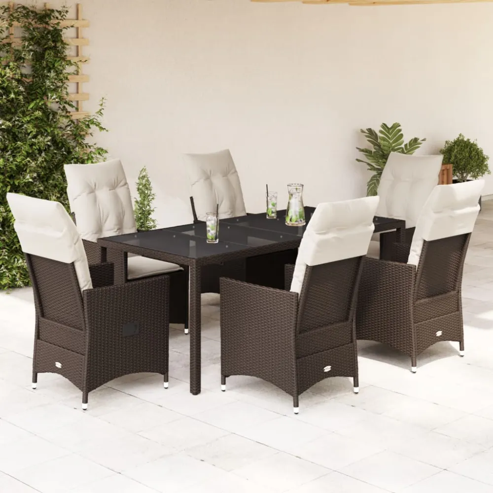 7-delige Tuinset met kussens poly rattan bruin vidaXL
