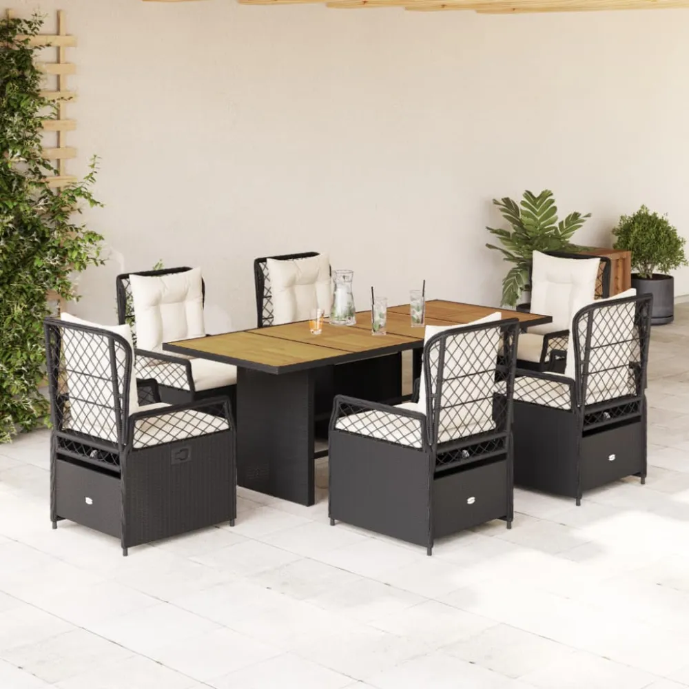 7-delige Tuinset met kussens poly rattan zwart vidaXL