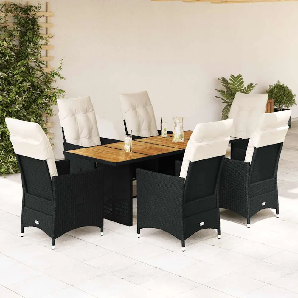 7-delige Tuinset met kussens poly rattan zwart vidaXL