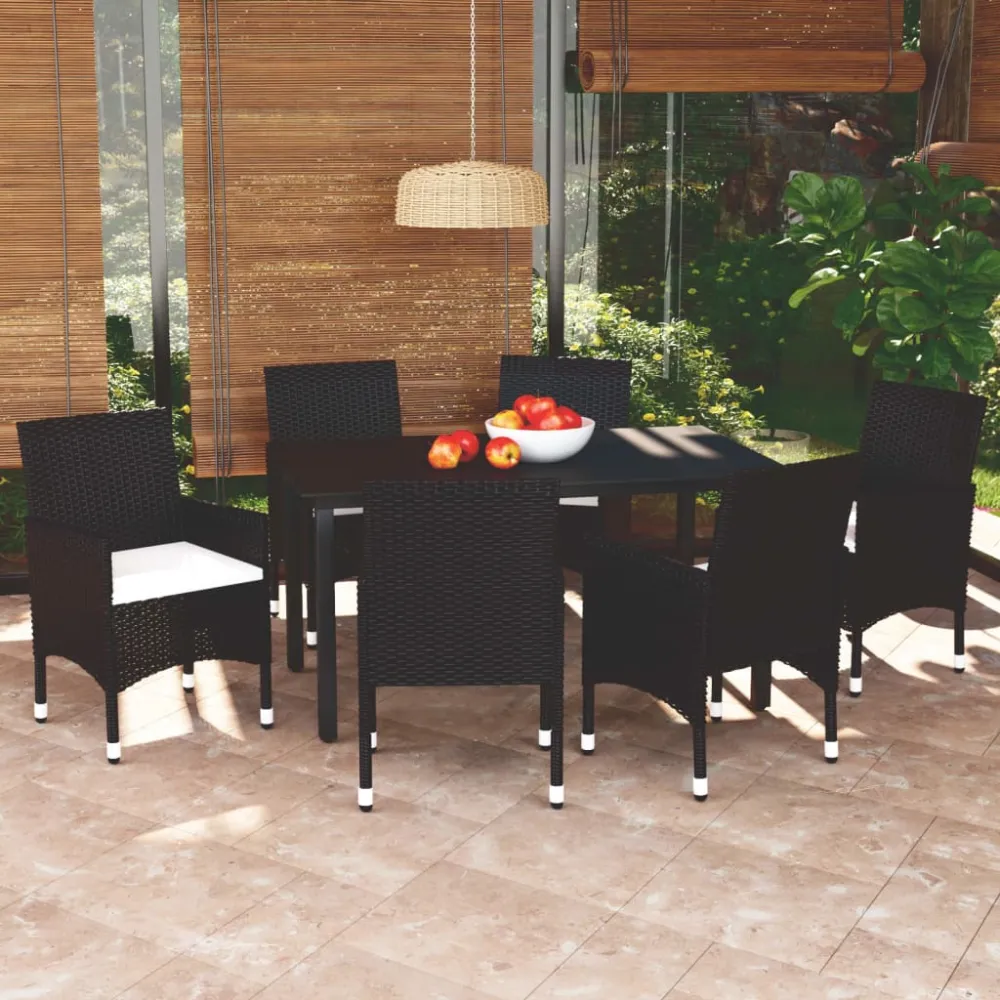 7-delige Tuinset met kussens poly rattan zwart vidaXL