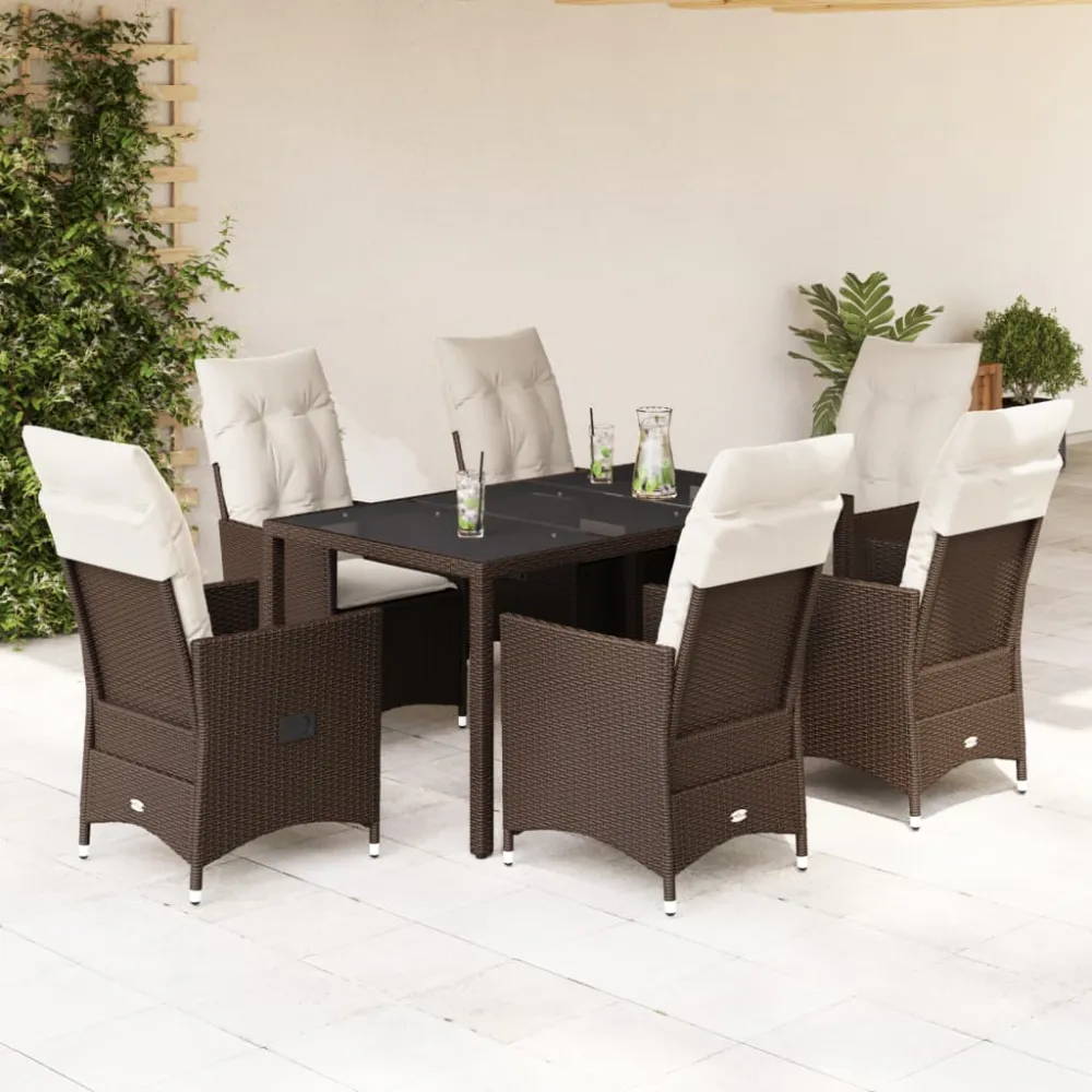 7-delige Tuinset met kussens poly rattan bruin vidaXL