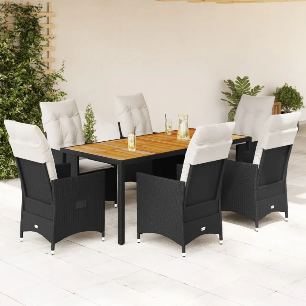 7-delige Tuinset met kussens poly rattan zwart vidaXL