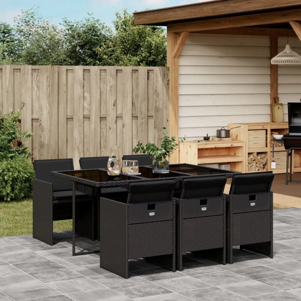 7-delige Tuinset met kussens poly rattan zwart vidaXL
