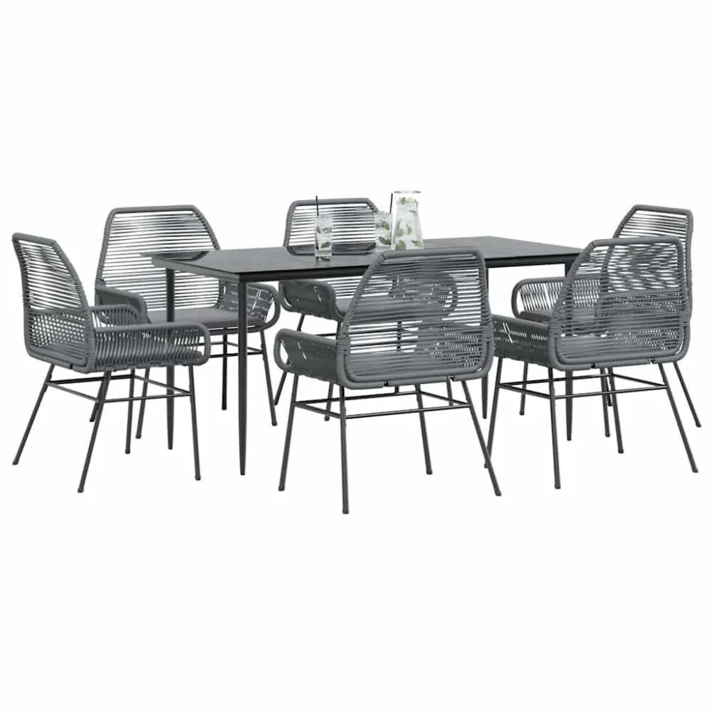 7-delige Tuinset met kussens poly rattan glas grijs vidaXL