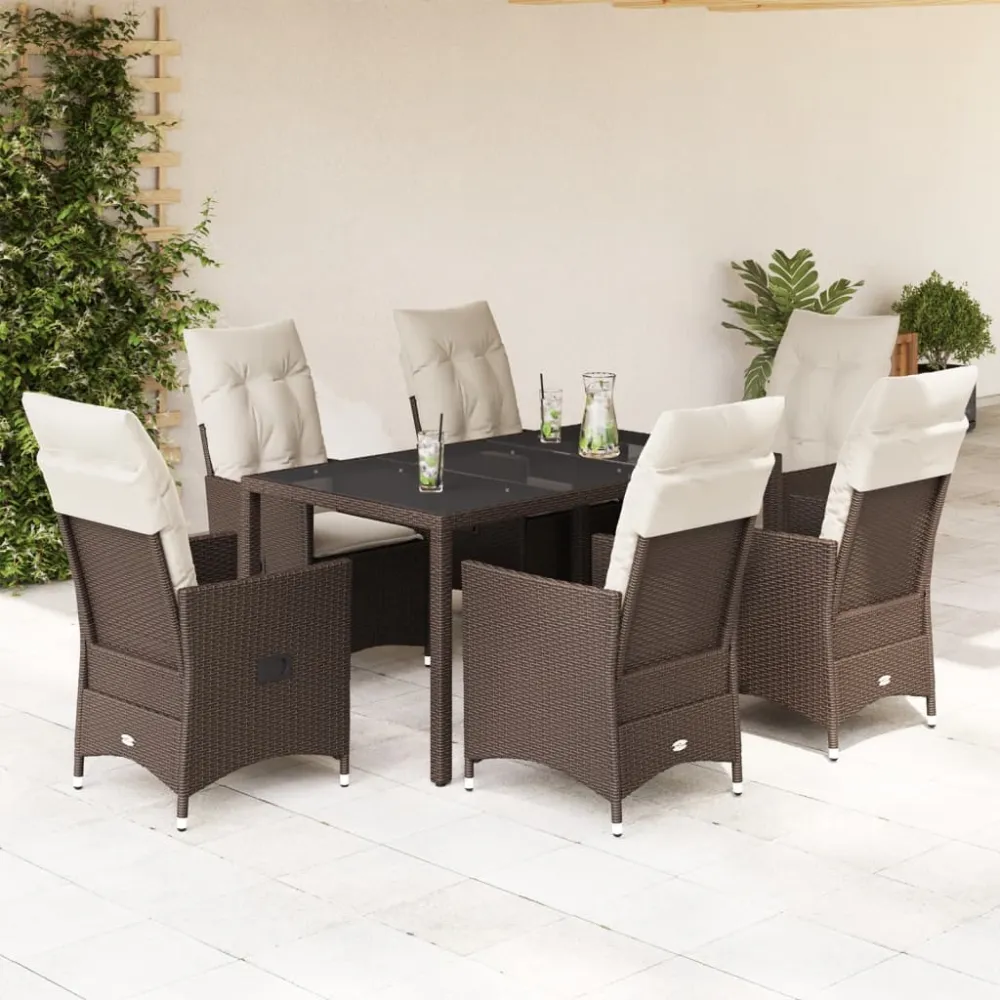 7-delige Tuinset met kussens poly rattan bruin vidaXL