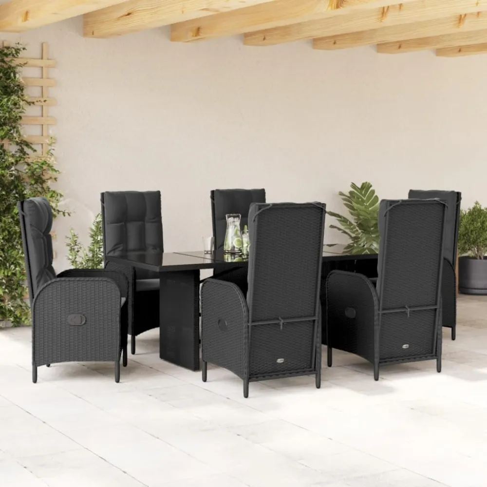 7-delige Tuinset met kussens poly rattan zwart vidaXL