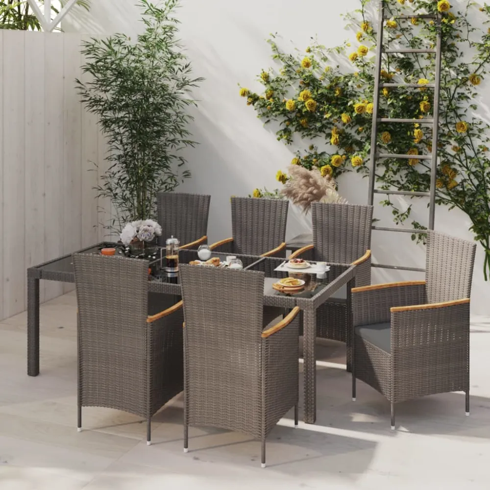 7-delige Tuinset met kussens poly rattan zwart en grijs vidaXL