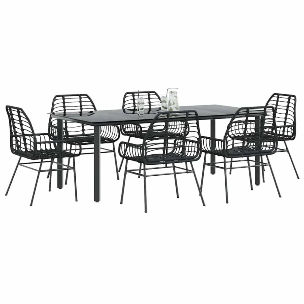 7-delige Tuinset poly rattan glas zwart vidaXL