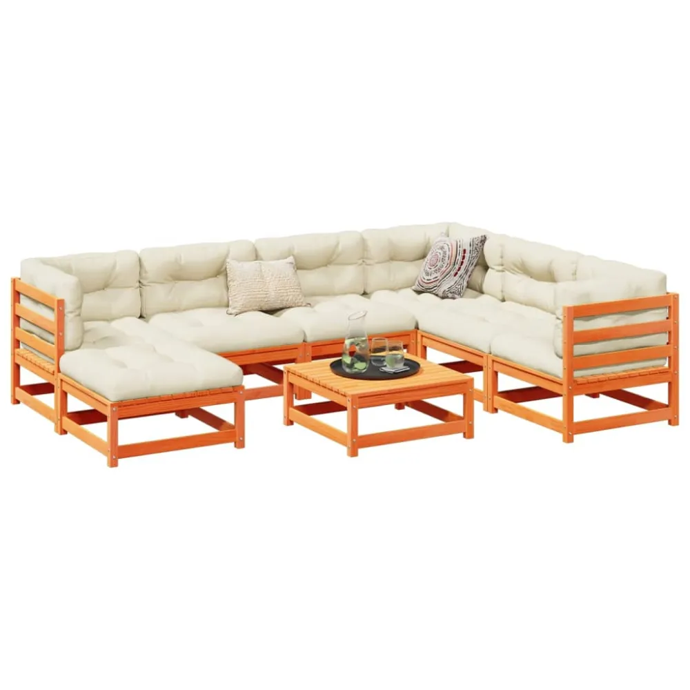 8-delige Loungeset met kussens massief grenenhout wasbruin vidaXL