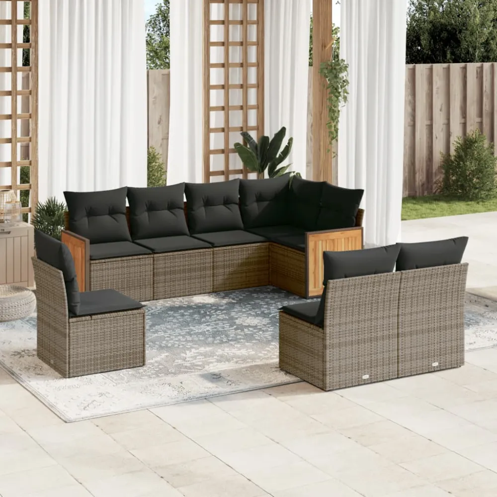 8-delige Loungeset met kussens poly rattan grijs vidaXL