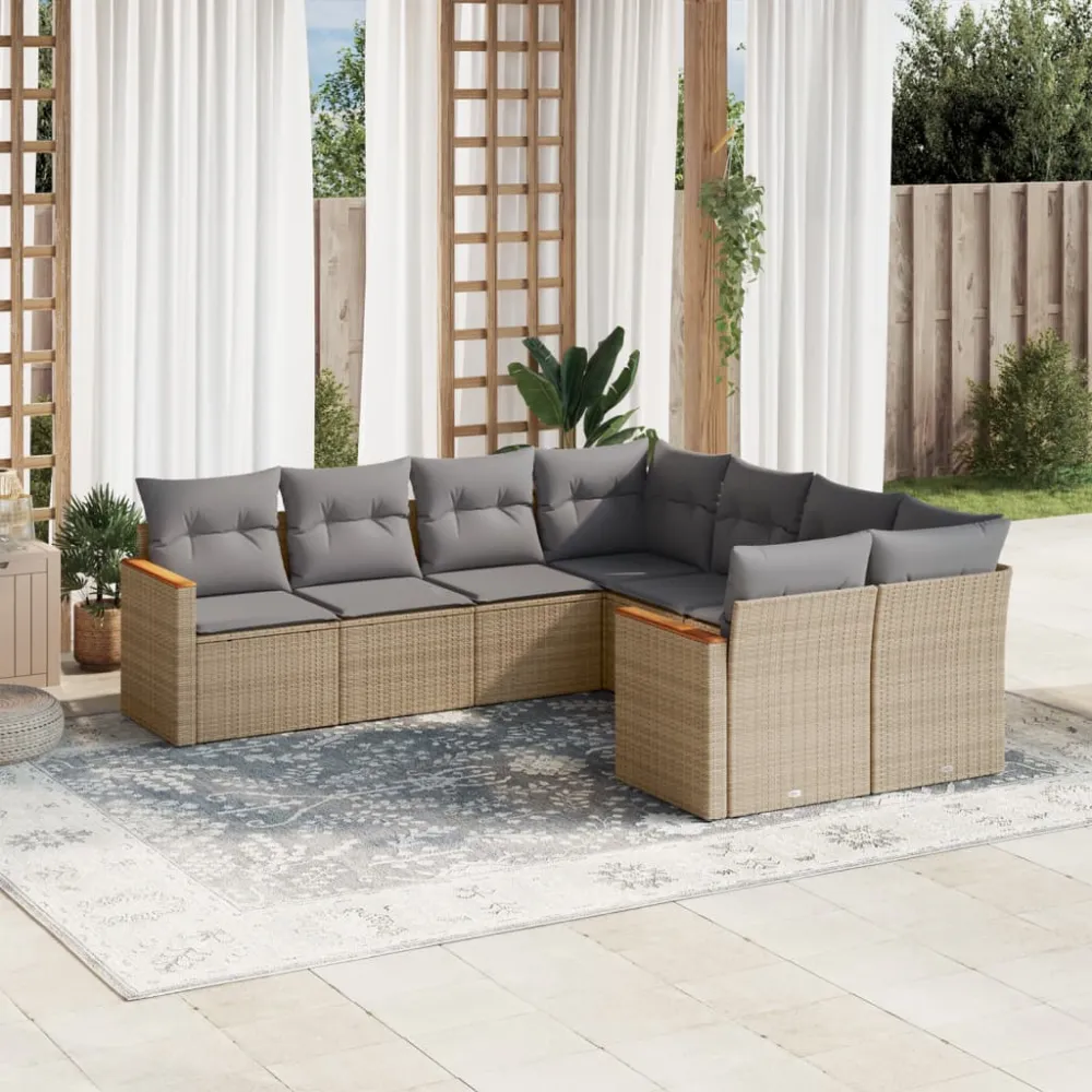 8-delige Loungeset met kussens poly rattan gemengd beige vidaXL