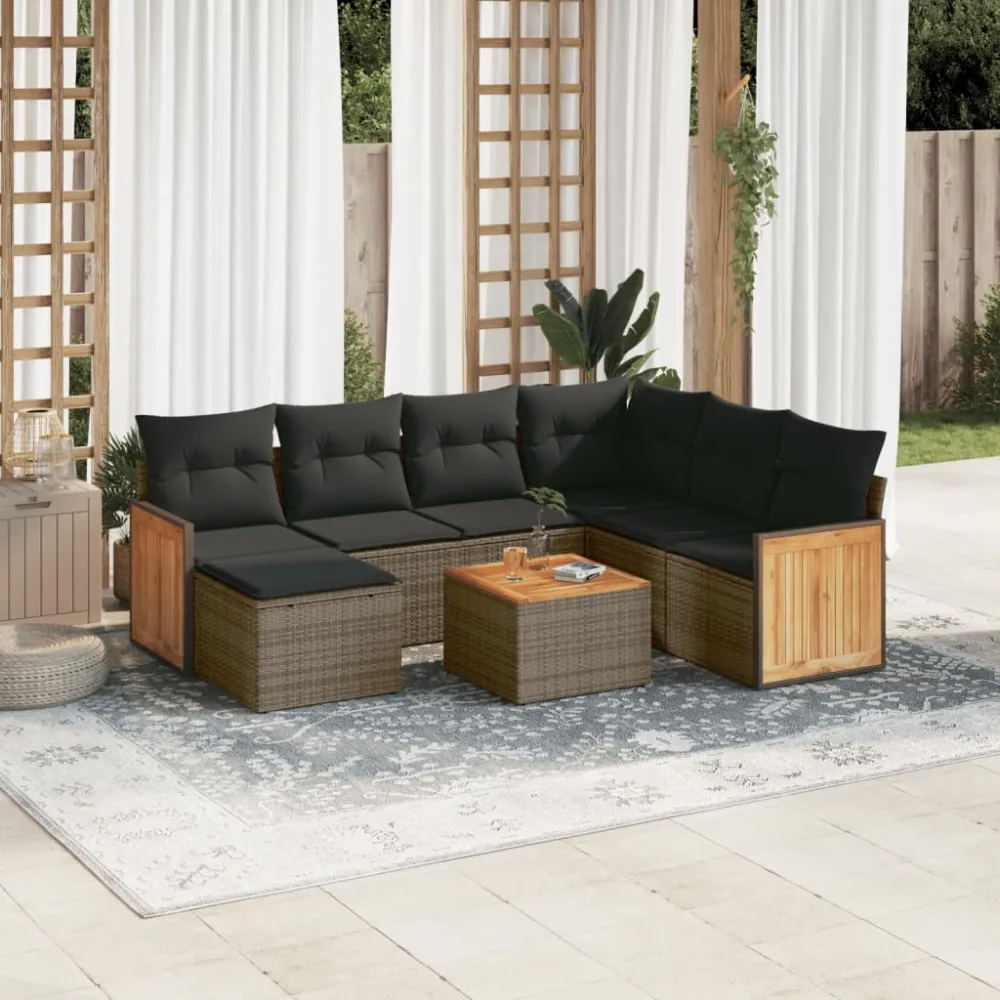 8-delige Loungeset met kussens poly rattan grijs vidaXL