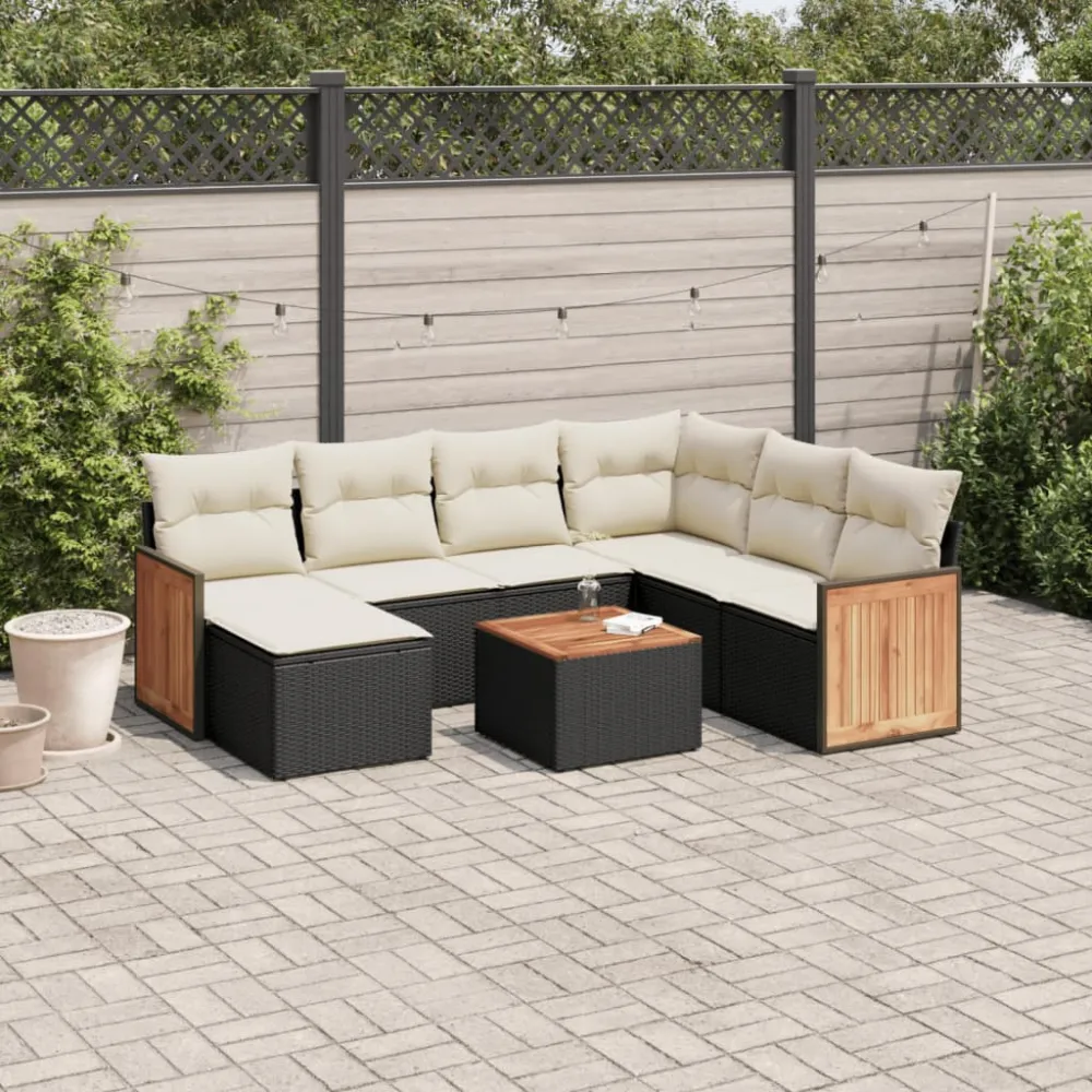 8-delige Loungeset met kussens poly rattan zwart vidaXL