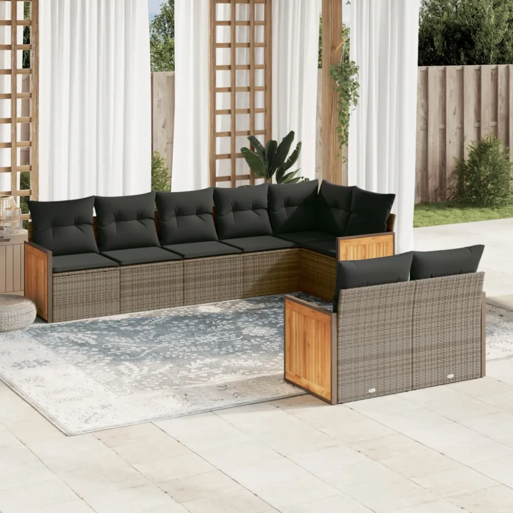 8-delige Loungeset met kussens poly rattan grijs vidaXL