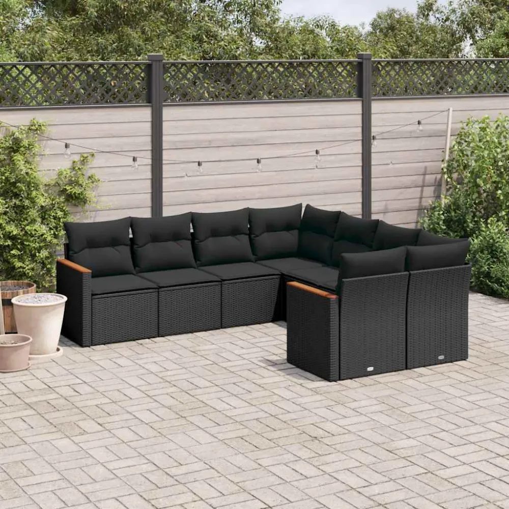 8-delige Loungeset met kussens poly rattan zwart vidaXL