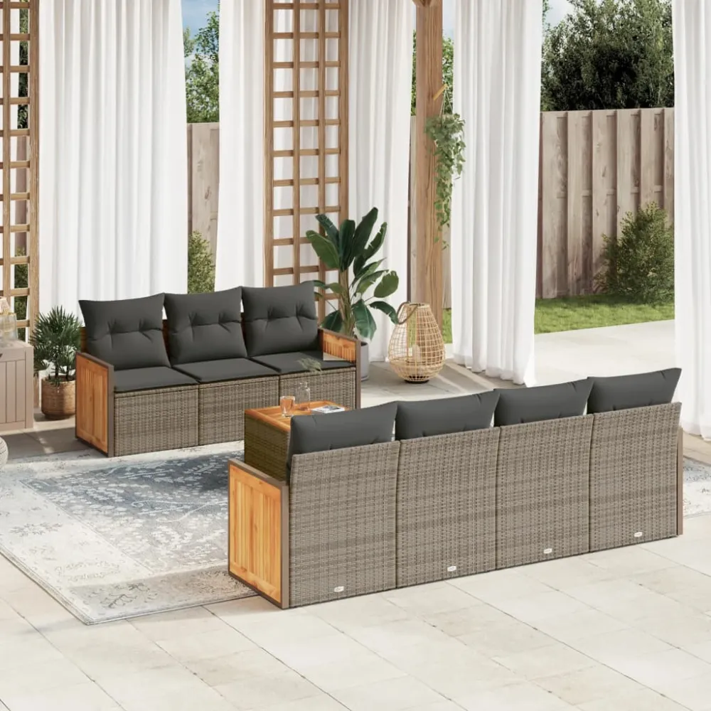 8-delige Loungeset met kussens poly rattan grijs vidaXL