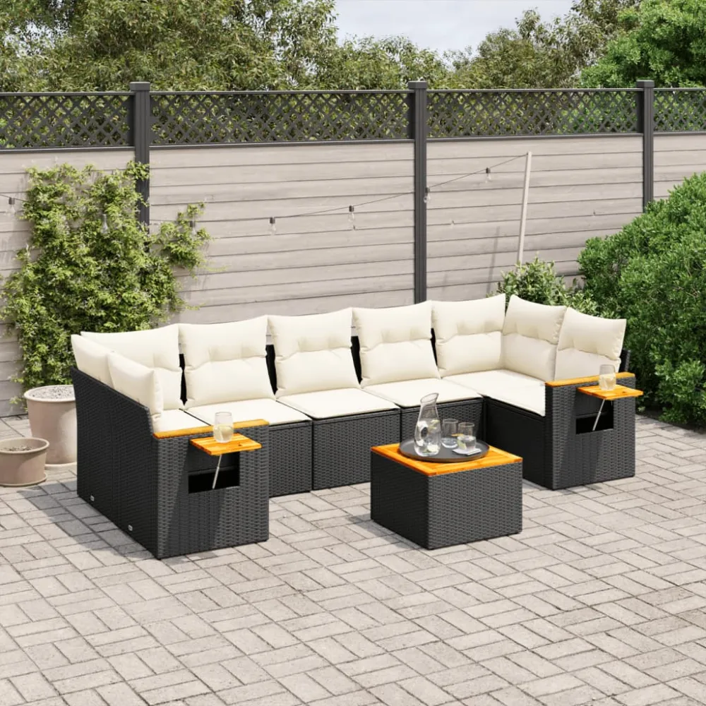 8-delige Loungeset met kussens poly rattan zwart vidaXL