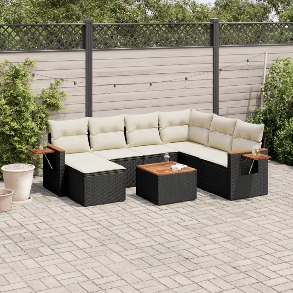 8-delige Loungeset met kussens poly rattan zwart vidaXL