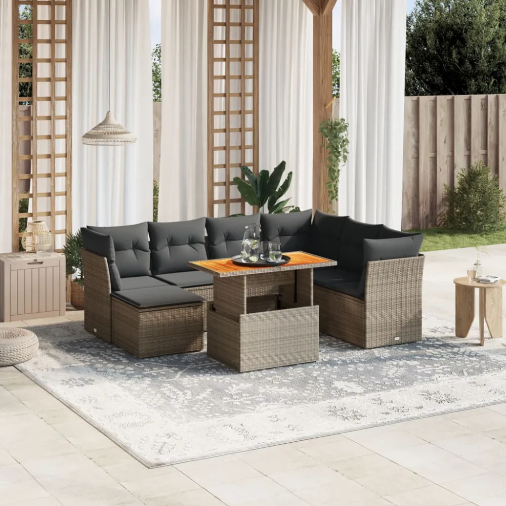 8-delige Loungeset met kussens poly rattan grijs vidaXL