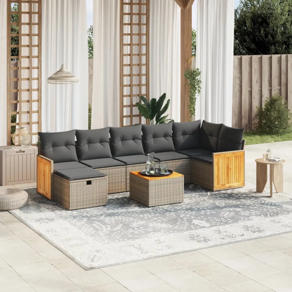 8-delige Loungeset met kussens poly rattan grijs vidaXL