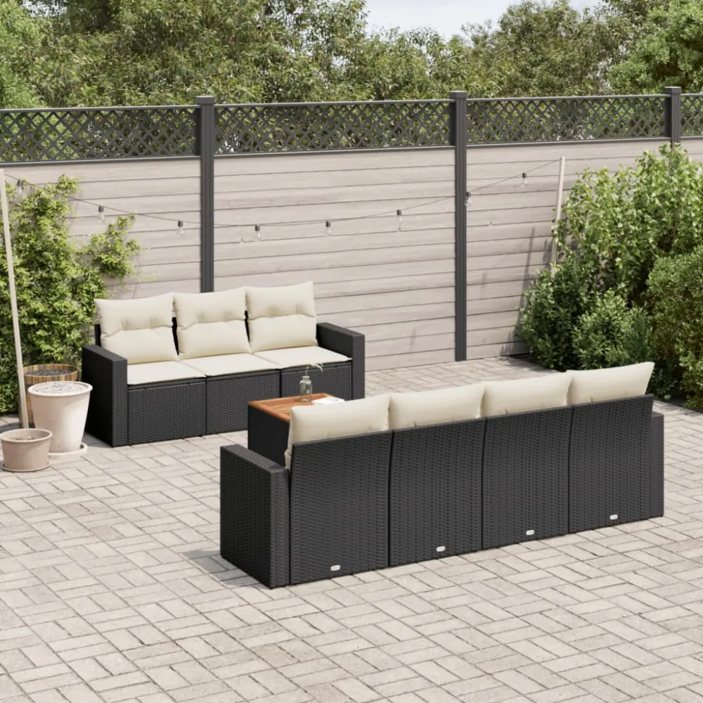 8-delige Loungeset met kussens poly rattan zwart vidaXL