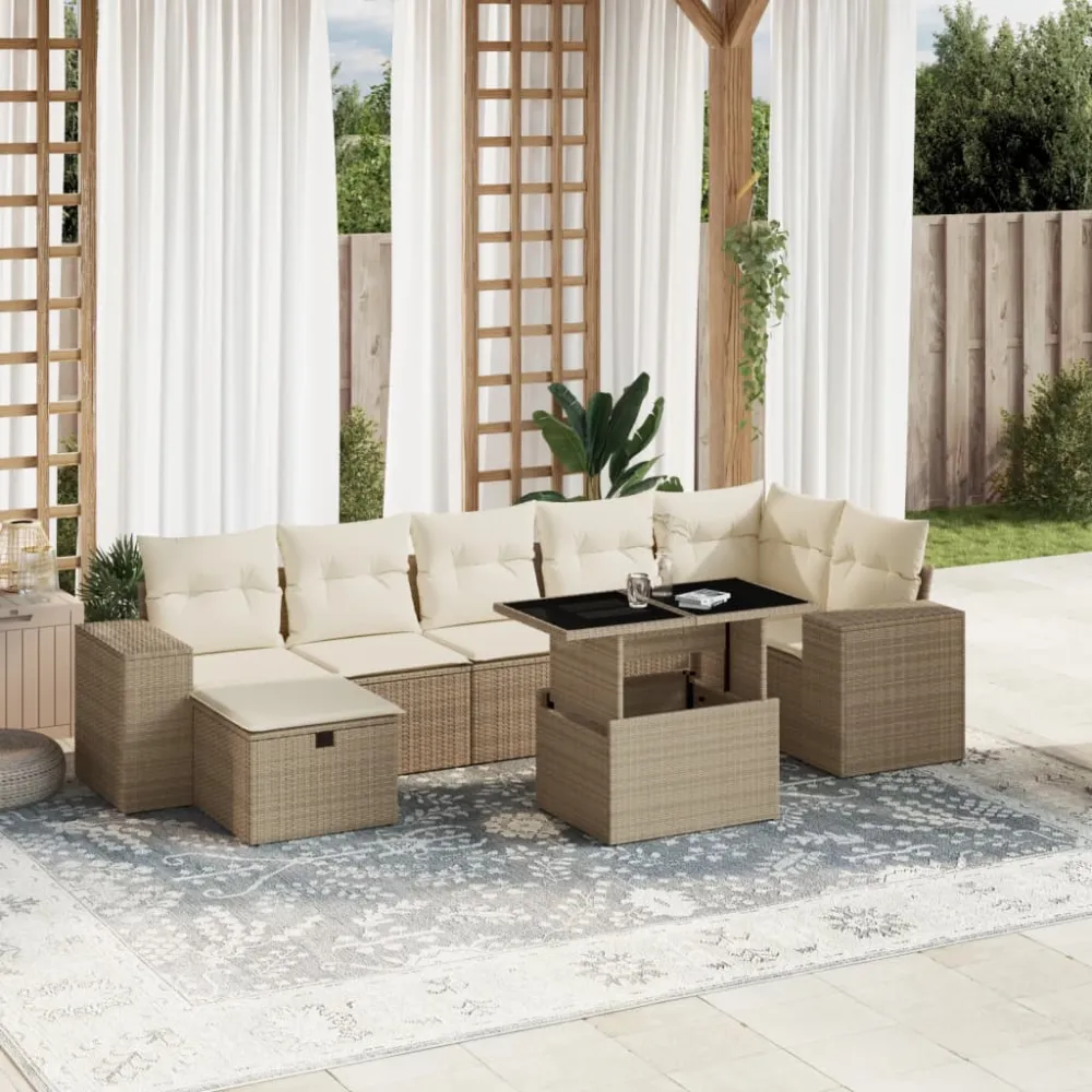 8-delige Loungeset met kussens poly rattan beige vidaXL
