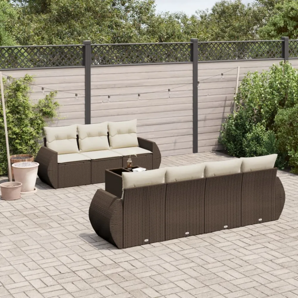 8-delige Loungeset met kussens poly rattan bruin vidaXL